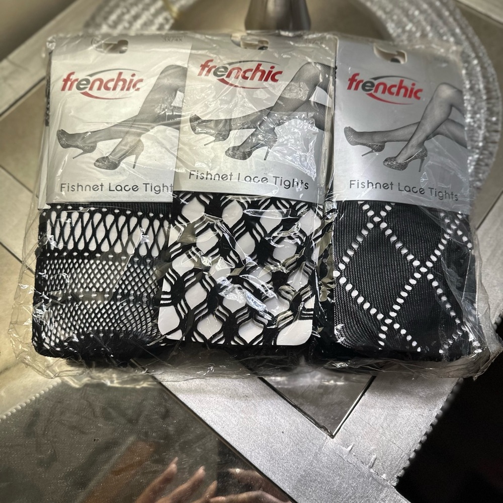 Frenchi Black and White Fishnet Lace Tights